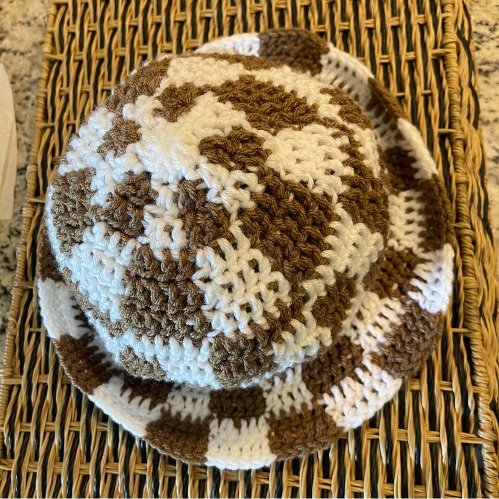 Hand Crafted Brown and White Checkered bucket  Hat